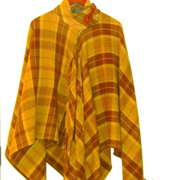 Ralph Lauren Leather Buckle Equestrian Wrap Wool Cape Poncho  Lg/XL - Picture 1 of 8